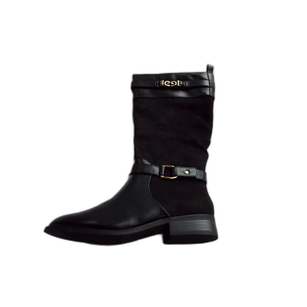 Liz Claiborne LC Roma Black Riding Boots Women's Size 8.5 M Mid Calf Gold Trim - Picture 2 of 6